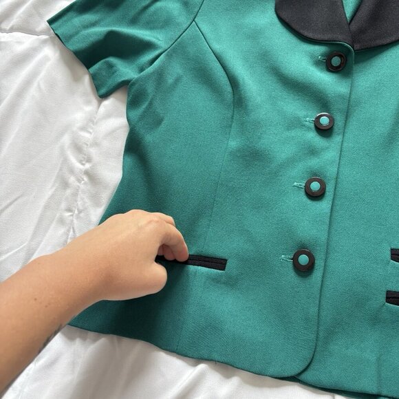 Vintage 80s 90s Blazer Womens Size 10P Blue Teal Buttons Short Sleeve Collared - Picture 5 of 7